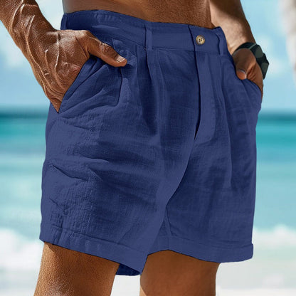 Men's Pleated Shorts with Button Closure and Side Pockets