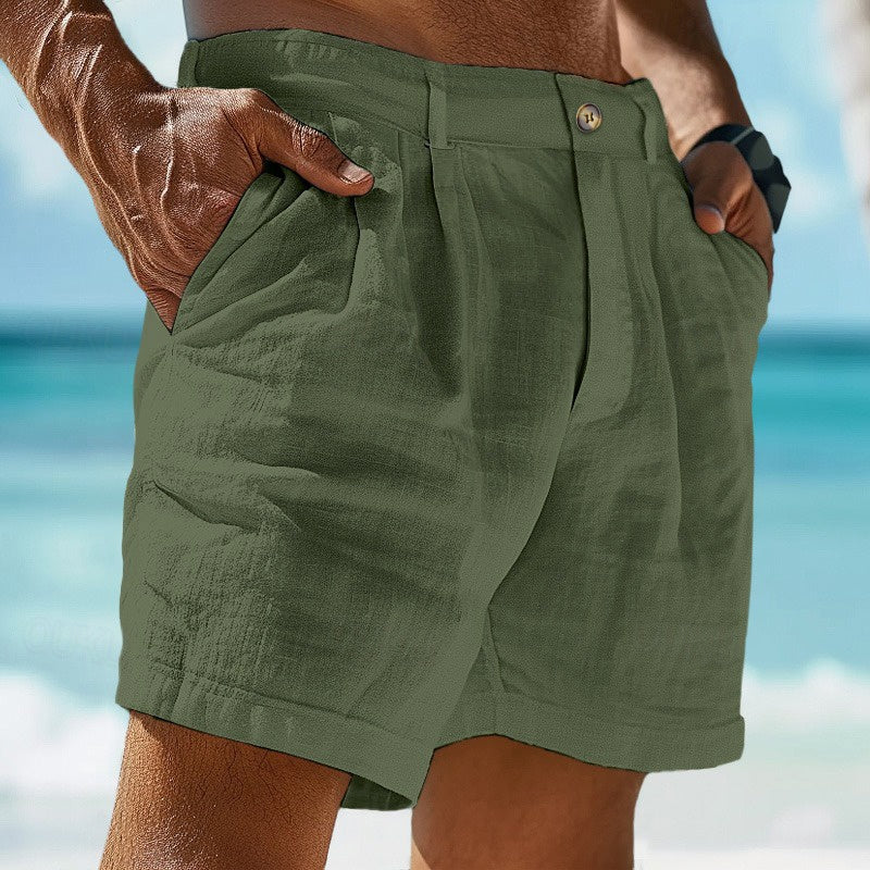 Men's Pleated Shorts with Button Closure and Side Pockets