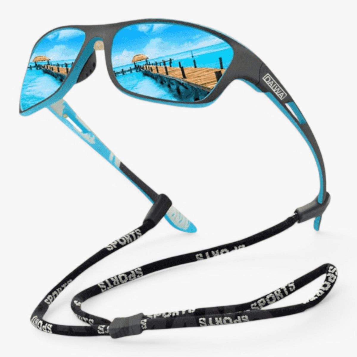 Men's Polarised Sports Sunglasses with Wraparound Frame and Neck Cord