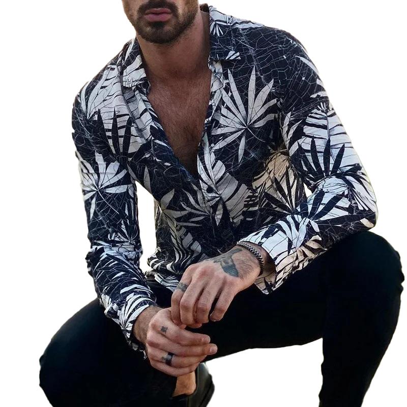 Men's Printed Hawaiian Shirt with Button-Up Front and Collar