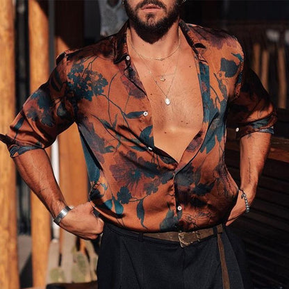 Men's Printed Hawaiian Shirt with Button-Up Front and Collar
