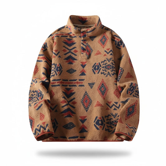 Men’s Pullover with Snap-Button Closure, All-Over Pattern and Kangaroo Pockets