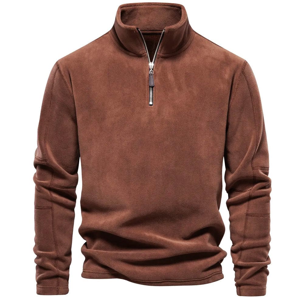 Men's Quarter-Zip Fleece Pullover with Stand Collar and Long Sleeves