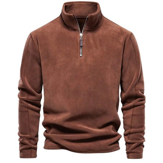 Men's Quarter-Zip Fleece Pullover with Stand Collar and Long Sleeves