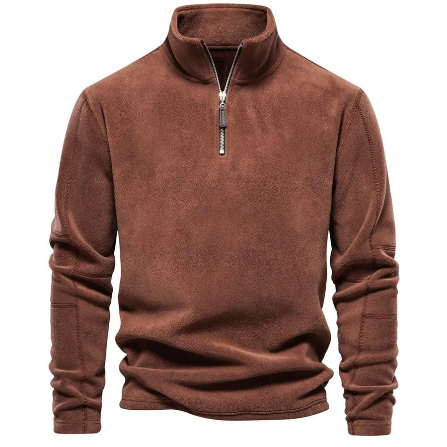 Men's Quarter-Zip Fleece Pullover with Stand Collar and Long Sleeves