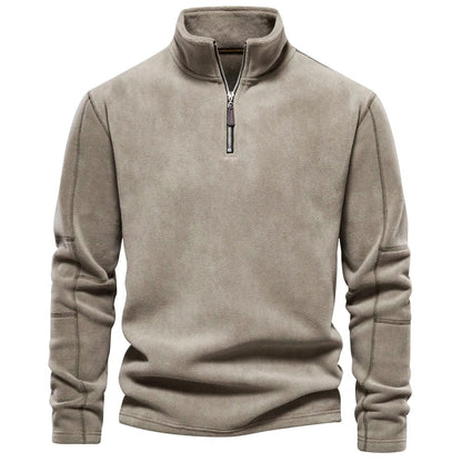 Men's Quarter-Zip Fleece Pullover with Stand Collar and Long Sleeves