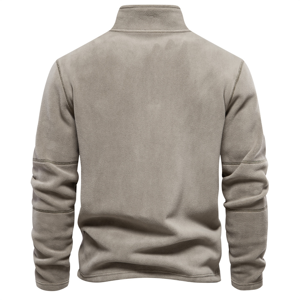 Men's Quarter-Zip Fleece Pullover with Stand Collar and Long Sleeves