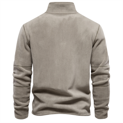 Men's Quarter-Zip Fleece Pullover with Stand Collar and Long Sleeves