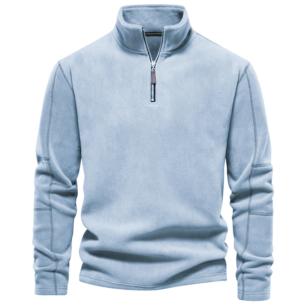 Men's Quarter-Zip Fleece Pullover with Stand Collar and Long Sleeves