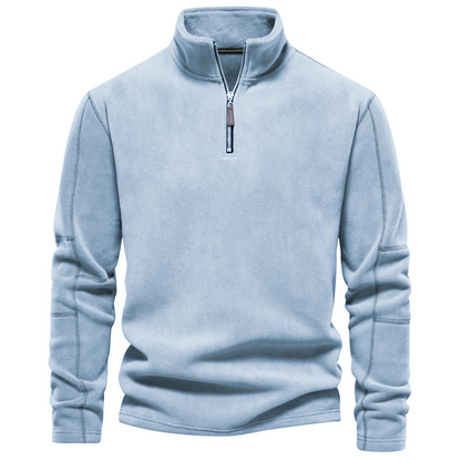 Men's Quarter-Zip Fleece Pullover with Stand Collar and Long Sleeves