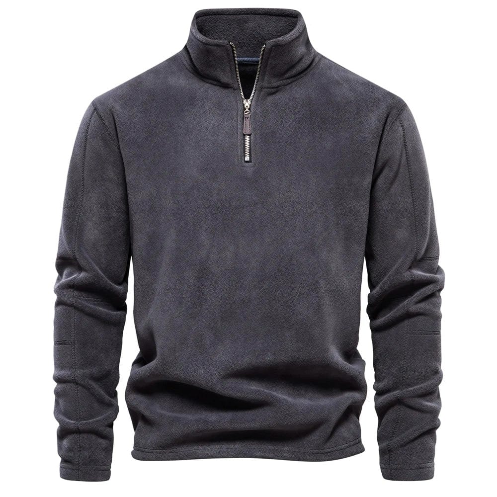 Men's Quarter-Zip Fleece Pullover with Stand Collar and Long Sleeves