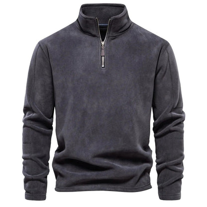Men's Quarter-Zip Fleece Pullover with Stand Collar and Long Sleeves