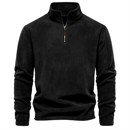 Men's Quarter-Zip Fleece Pullover with Stand Collar and Long Sleeves