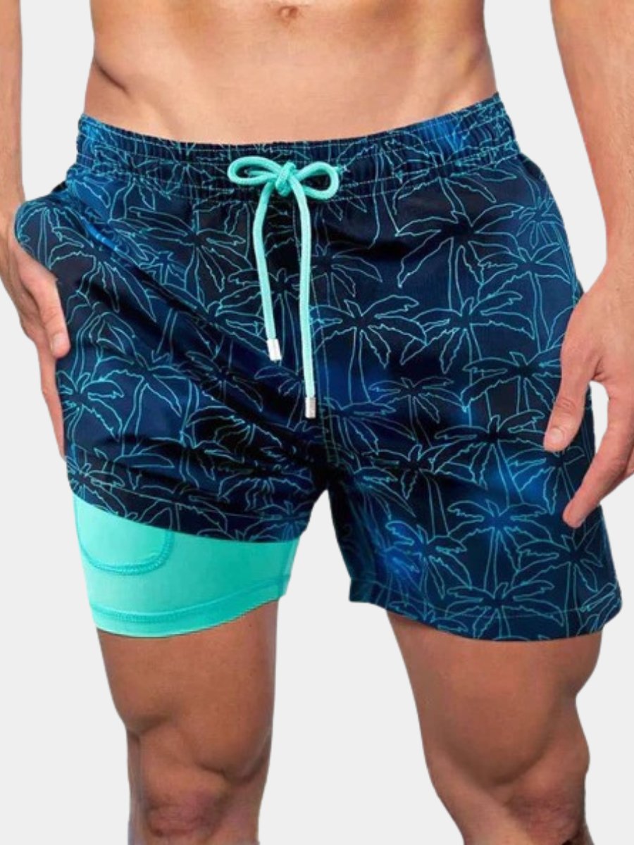 Men's Quick-Dry Swim Shorts with Compression Liner and Drawstring Waist