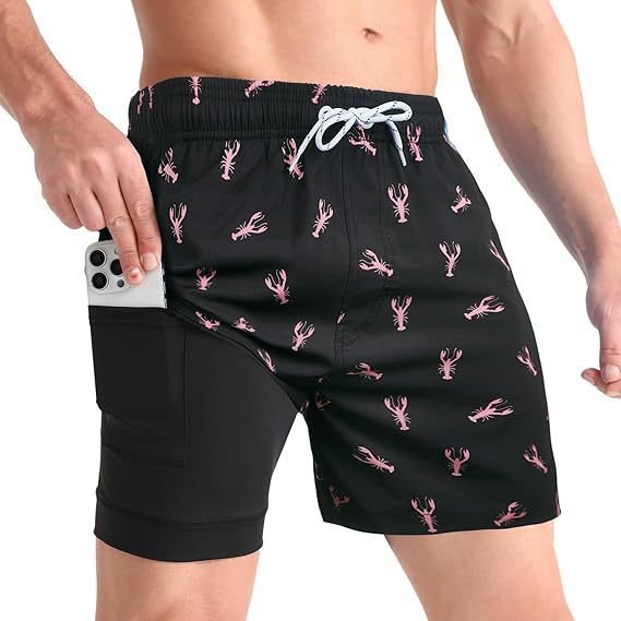 Men's Quick-Dry Swim Shorts with Compression Liner and Drawstring Waist