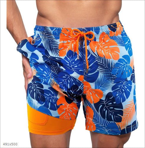 Men's Quick-Dry Swim Shorts with Compression Liner and Drawstring Waist