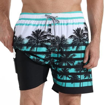 Men's Quick-Dry Swim Shorts with Compression Liner and Drawstring Waist