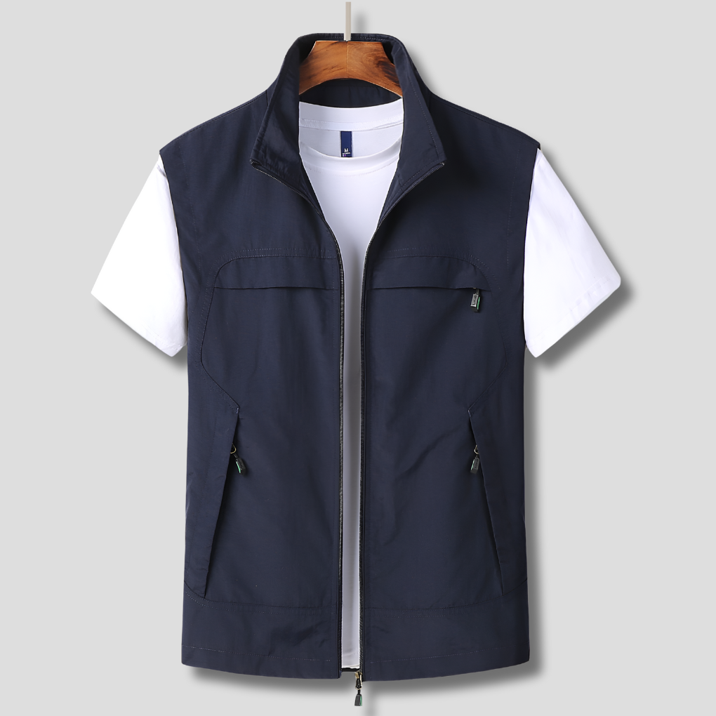 Men's Quick-Dry Vest with Stand Collar and Zip Pockets