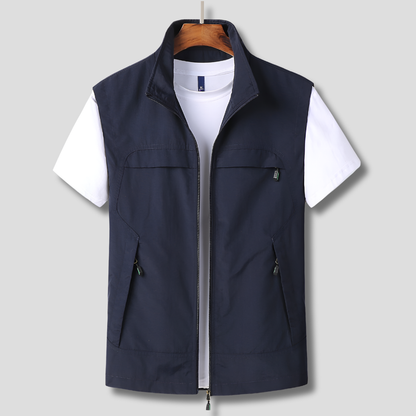 Men's Quick-Dry Vest with Stand Collar and Zip Pockets