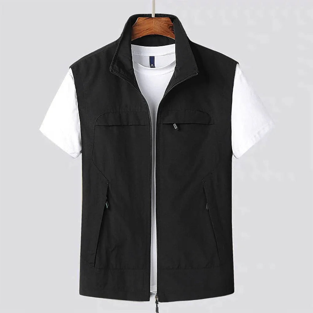 Men's Quick-Dry Vest with Stand Collar and Zip Pockets