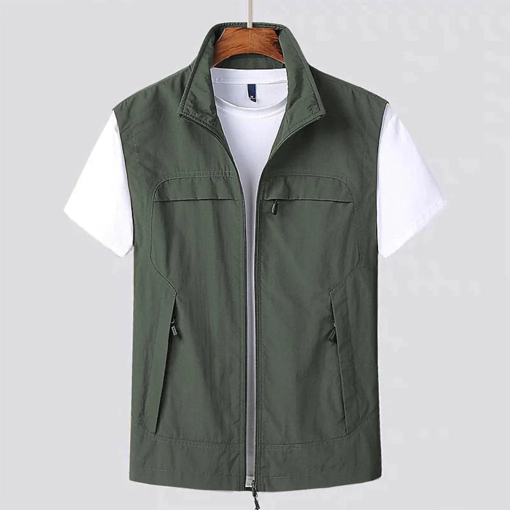 Men's Quick-Dry Vest with Stand Collar and Zip Pockets