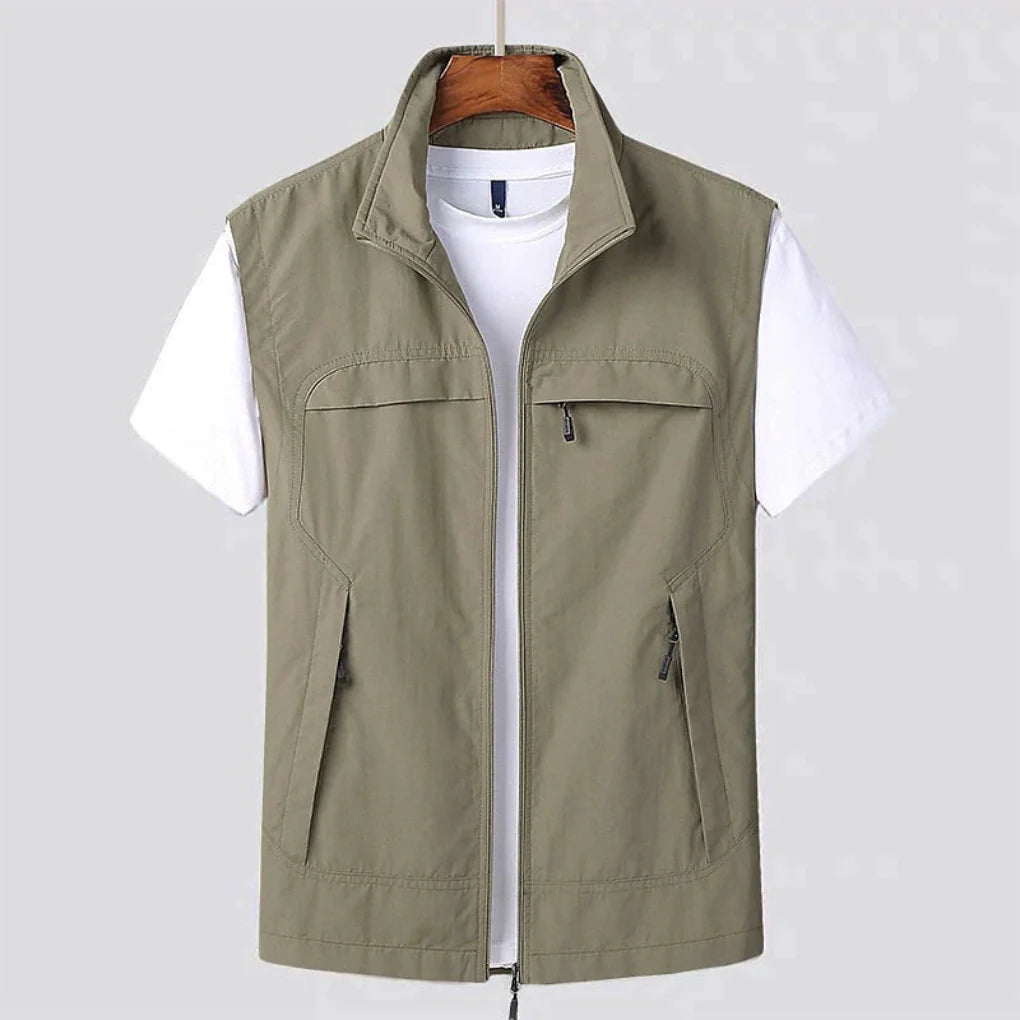 Men's Quick-Dry Vest with Stand Collar and Zip Pockets