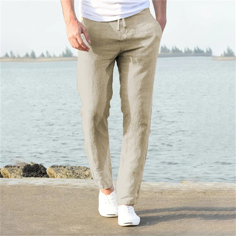 Men's Relaxed Straight-Leg Trousers with Drawstring Waist and Side Pockets