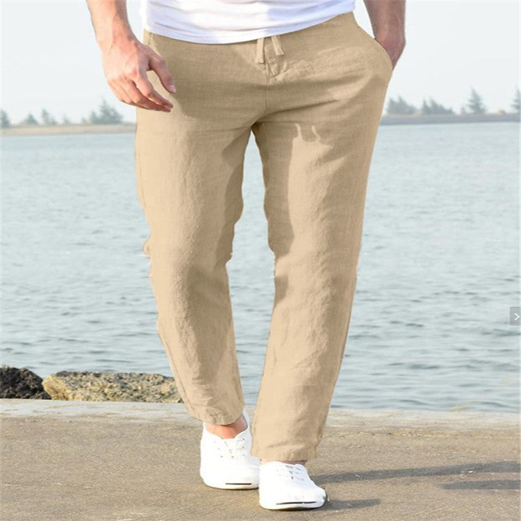 Men's Relaxed Straight-Leg Trousers with Drawstring Waist and Side Pockets