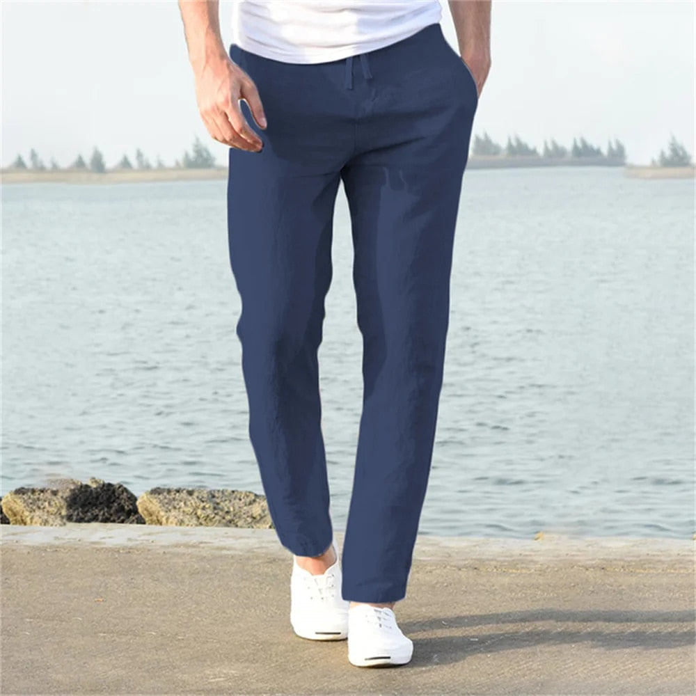 Men's Relaxed Straight-Leg Trousers with Drawstring Waist and Side Pockets