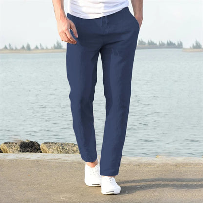 Men's Relaxed Straight-Leg Trousers with Drawstring Waist and Side Pockets