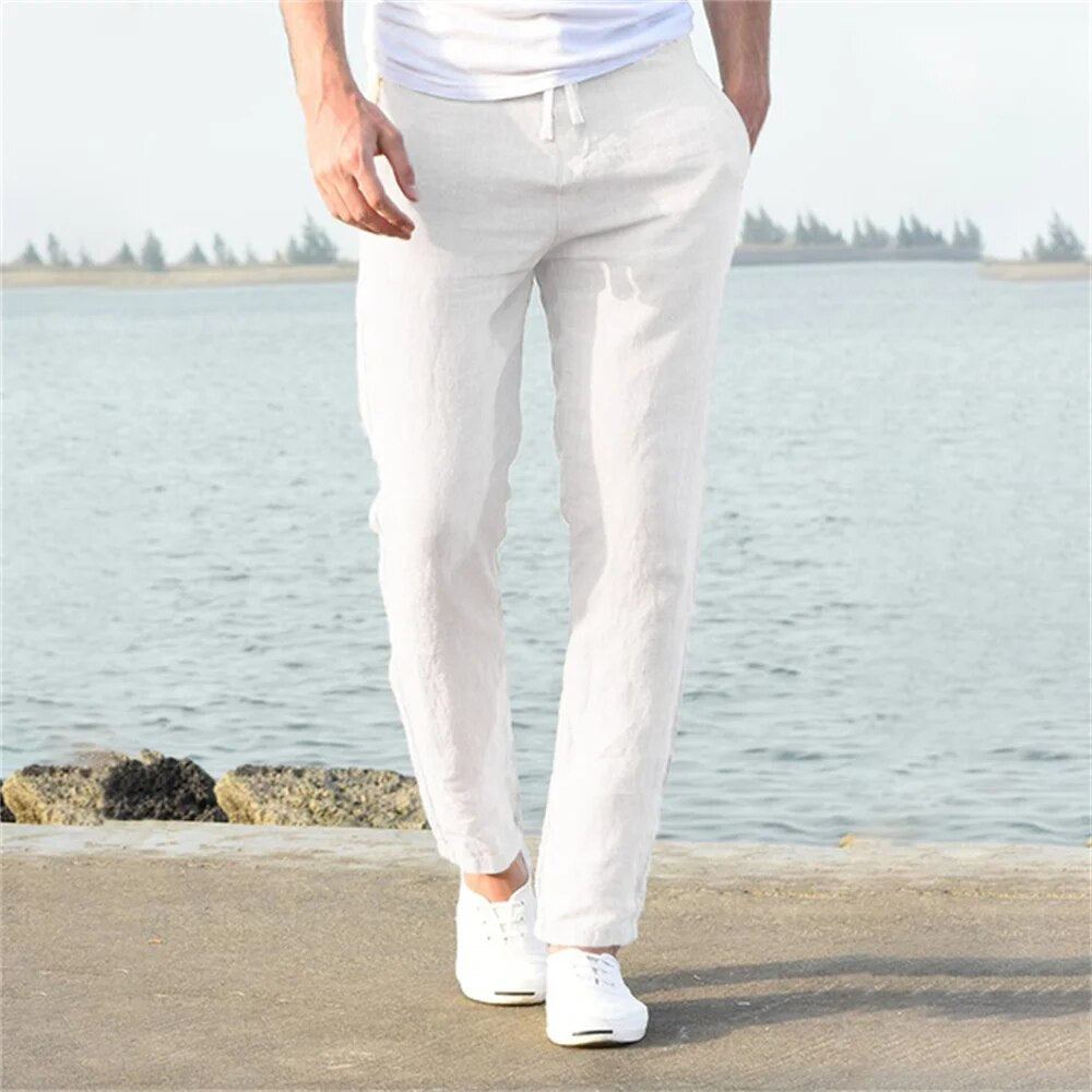 Men's Relaxed Straight-Leg Trousers with Drawstring Waist and Side Pockets