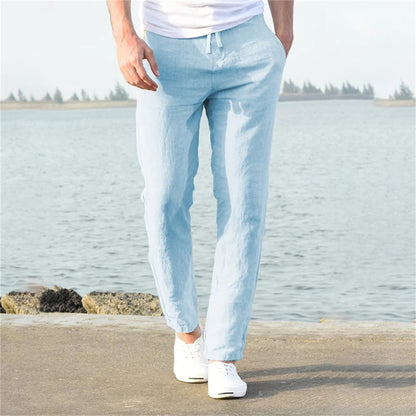 Men's Relaxed Straight-Leg Trousers with Drawstring Waist and Side Pockets