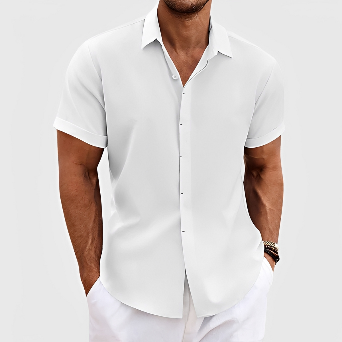 Men's Short Sleeve Button-Up Shirt with Collar