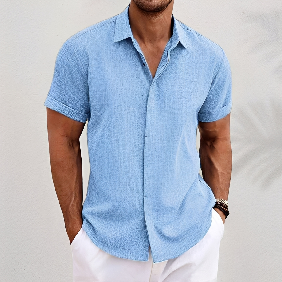 Men's Short Sleeve Button-Up Shirt with Collar