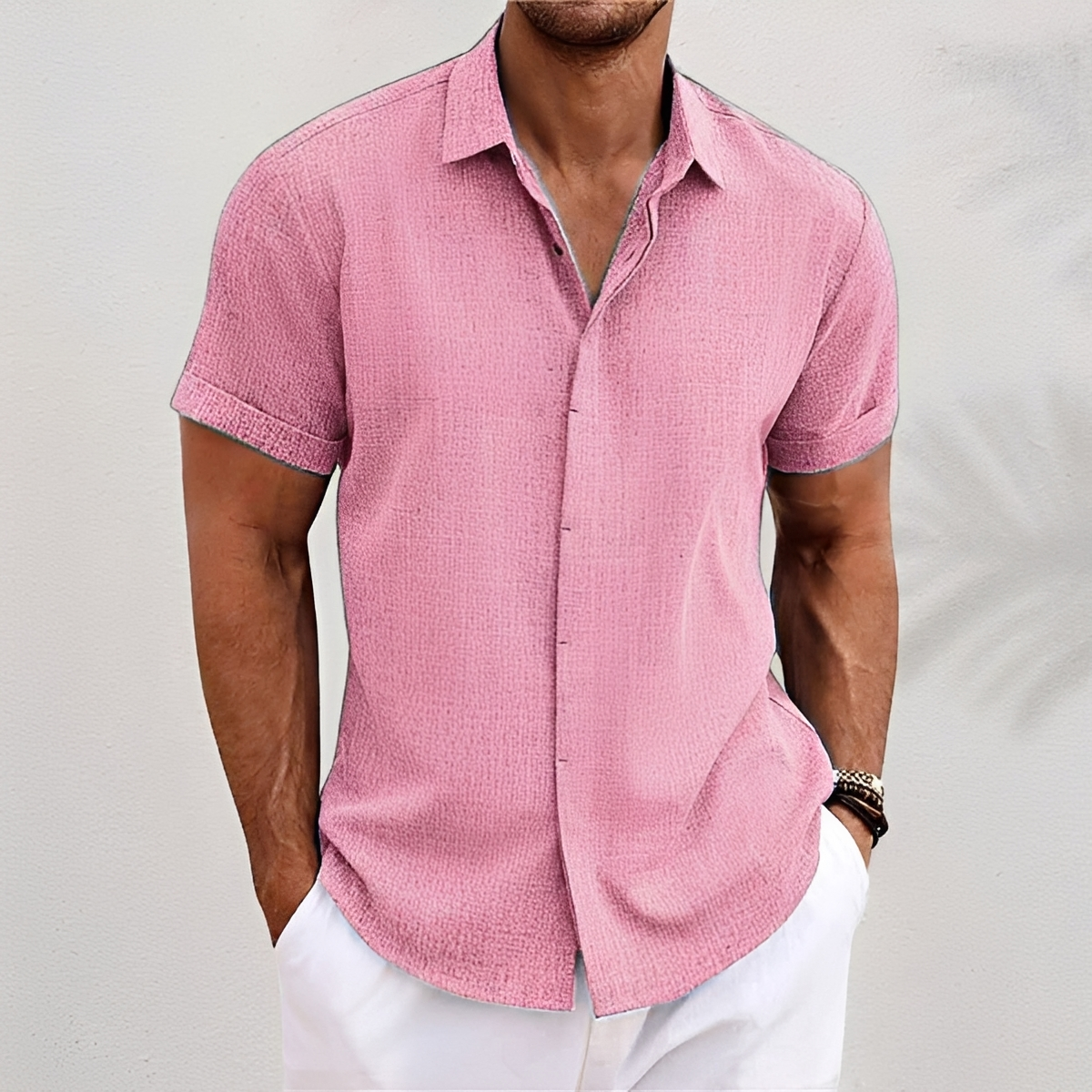 Men's Short Sleeve Button-Up Shirt with Collar