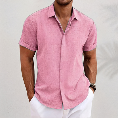 Men's Short Sleeve Button-Up Shirt with Collar