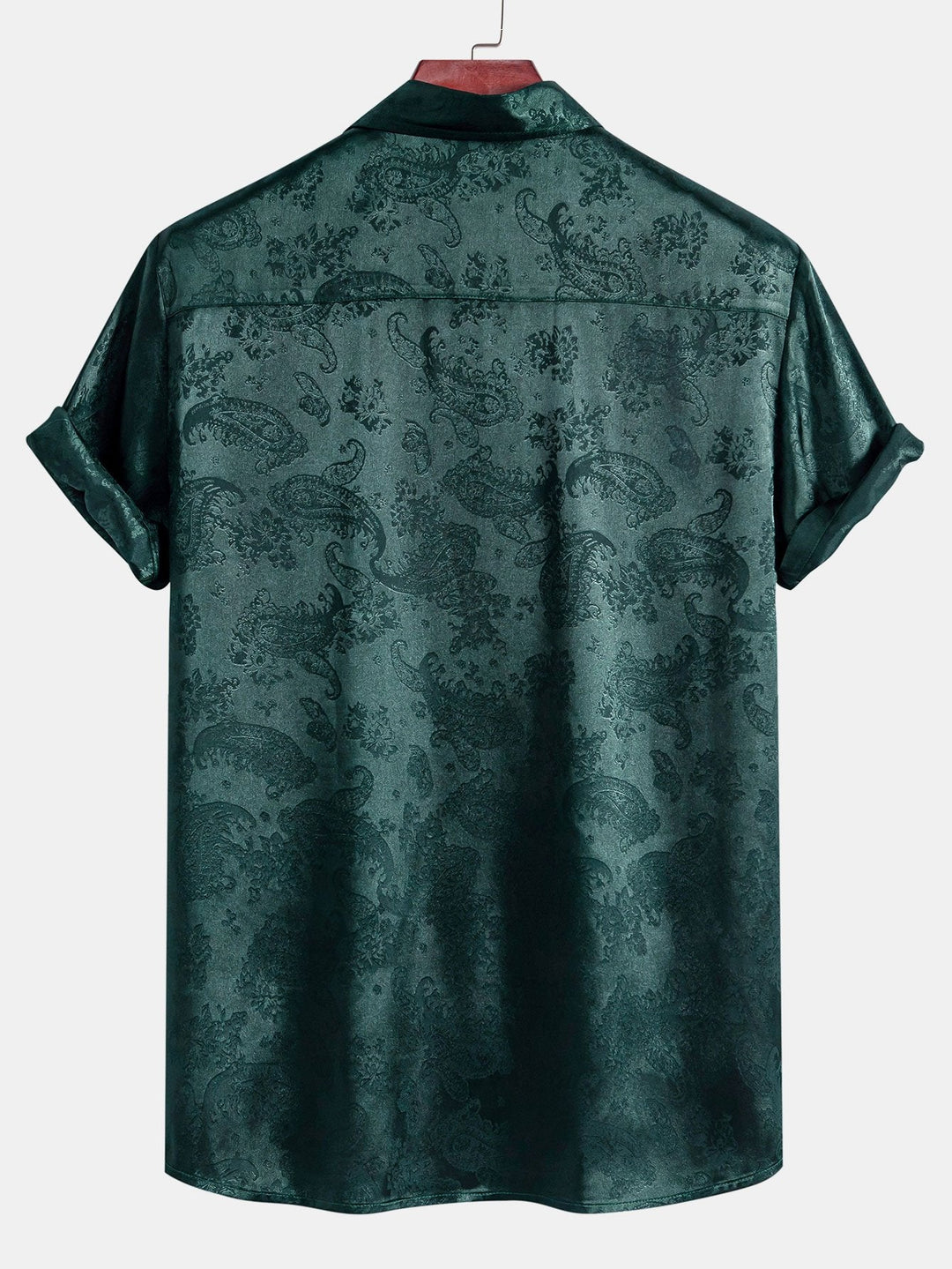 Men's Short Sleeve Paisley Shirt with Camp Collar and Button-Front