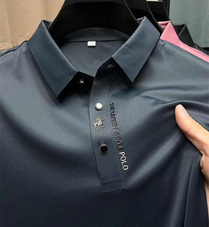 Men's Short Sleeve Polo Shirt with Button Placket