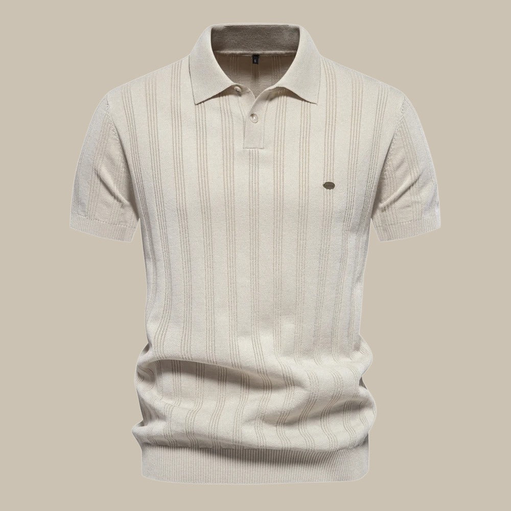 Men's Short Sleeve Polo Shirt with Button Placket and Ribbed Hem