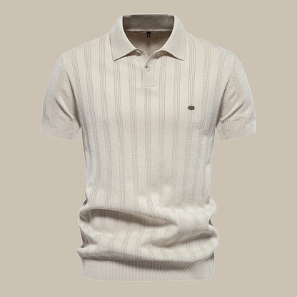 Men's Short Sleeve Polo Shirt with Button Placket and Ribbed Hem
