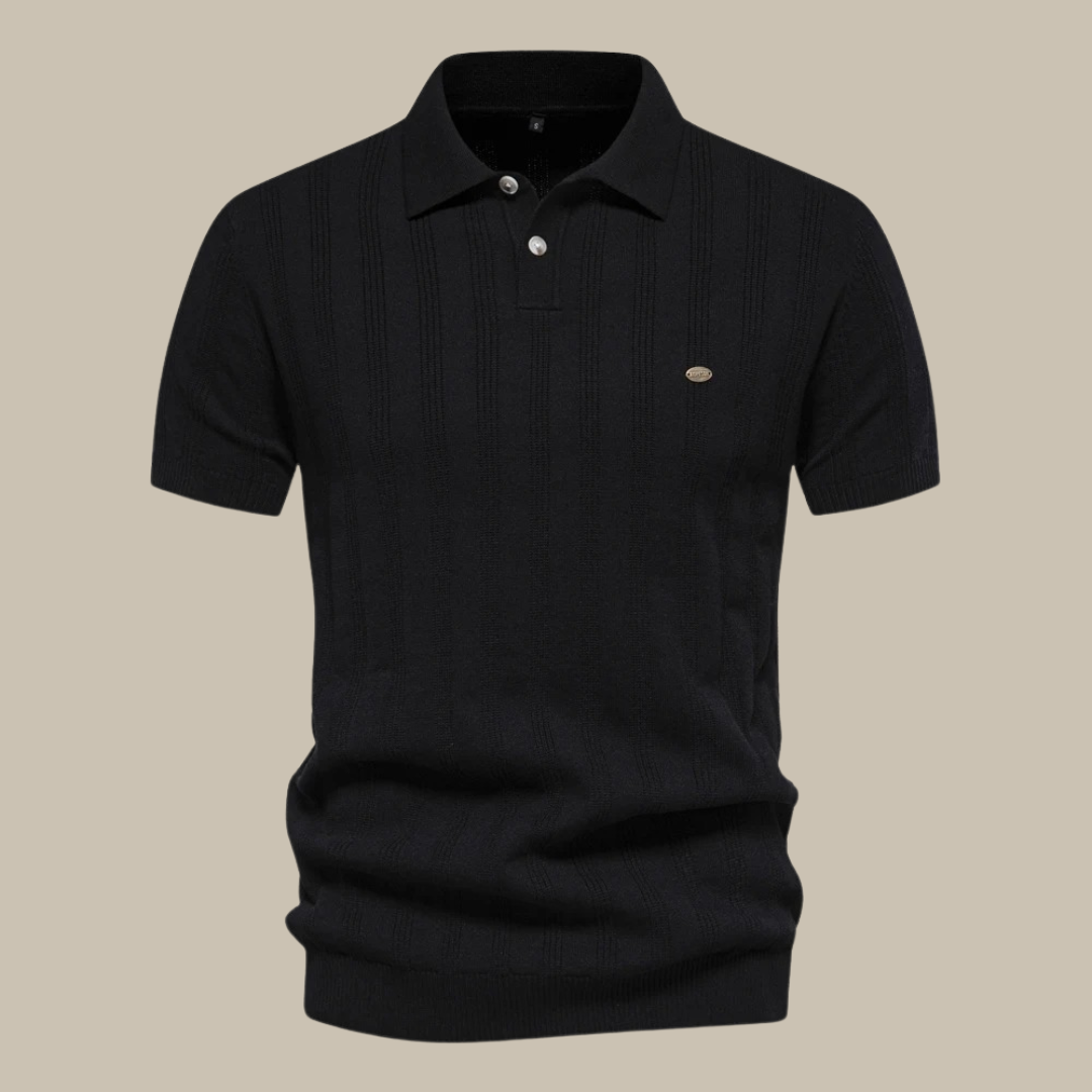 Men's Short Sleeve Polo Shirt with Button Placket and Ribbed Hem
