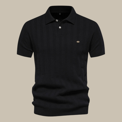 Men's Short Sleeve Polo Shirt with Button Placket and Ribbed Hem