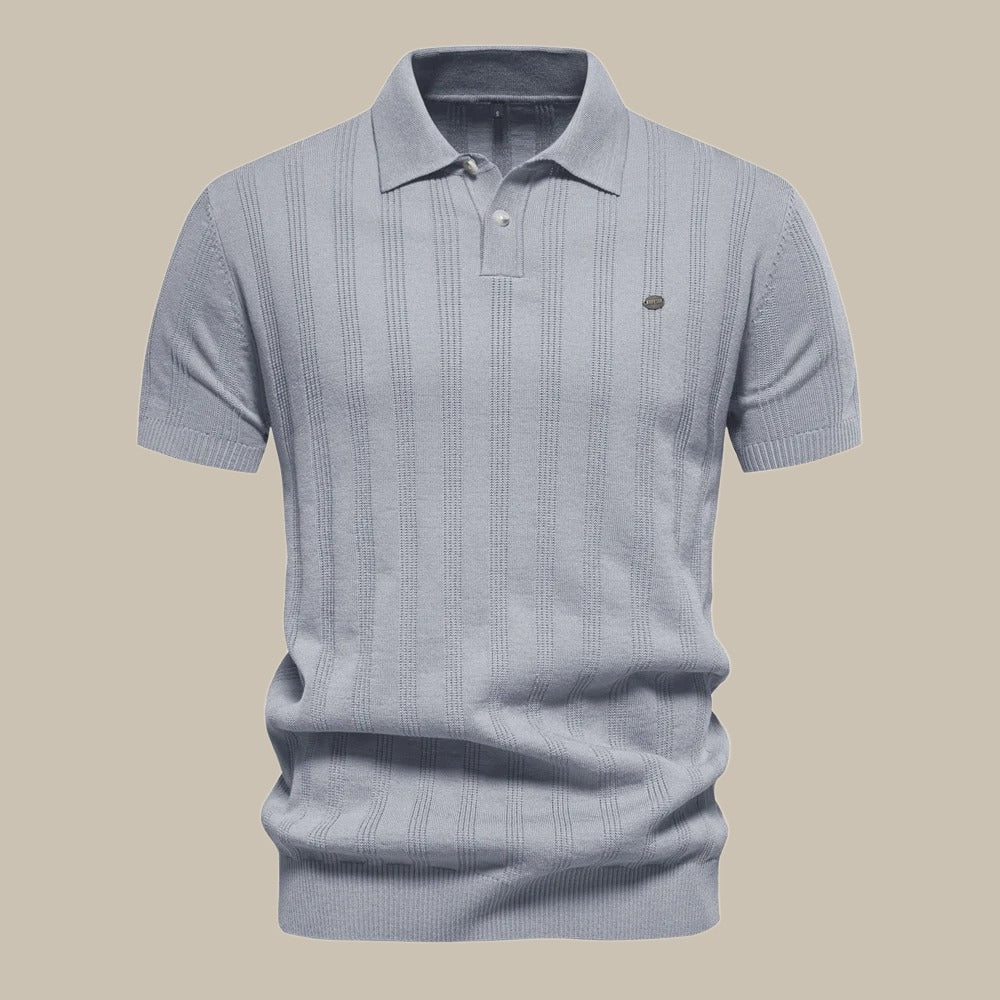 Men's Short Sleeve Polo Shirt with Button Placket and Ribbed Hem