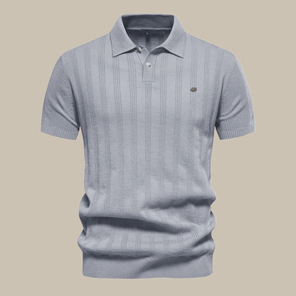 Men's Short Sleeve Polo Shirt with Button Placket and Ribbed Hem