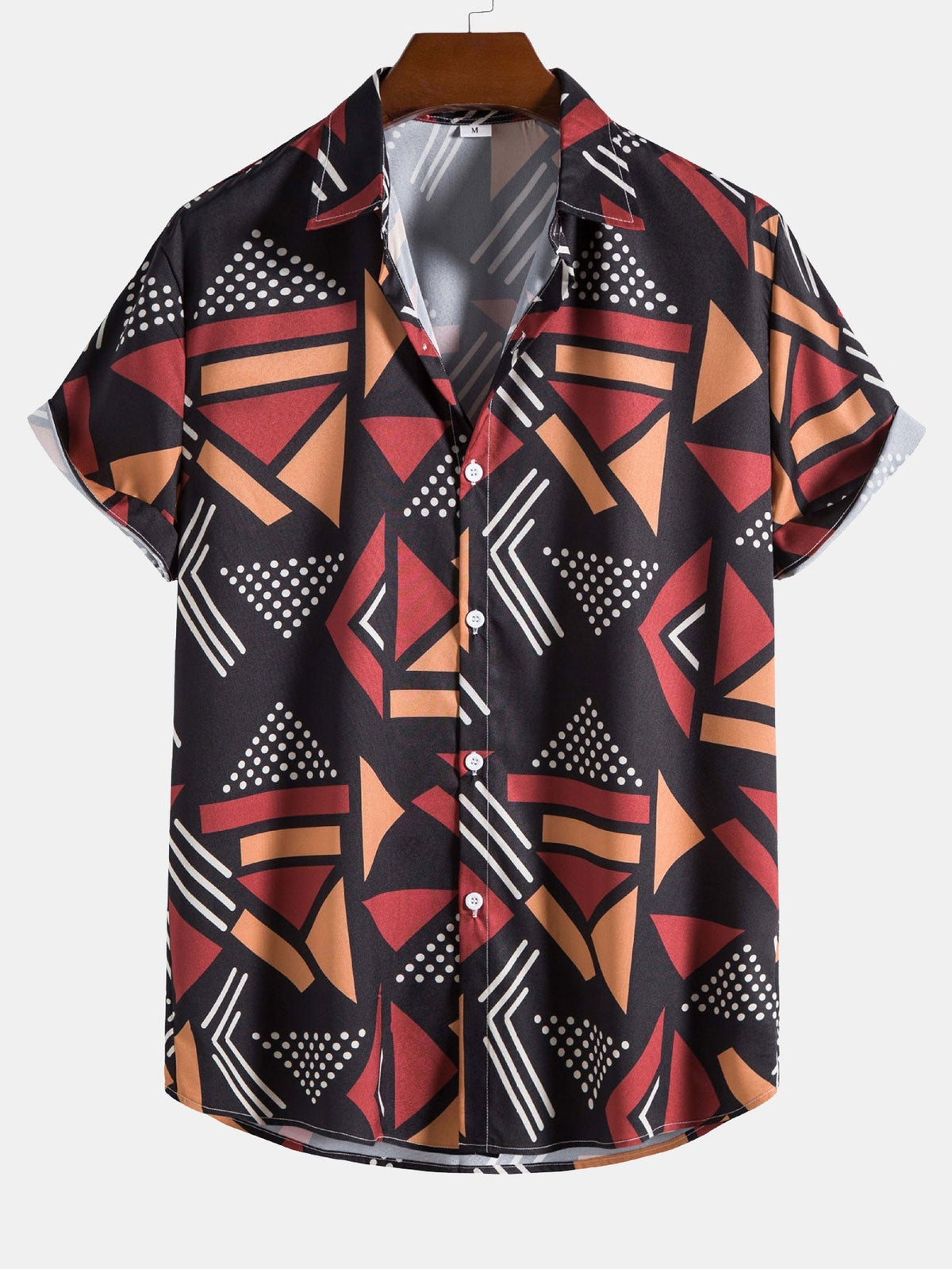 Men's Short Sleeve Shirt and Swim Shorts Set with Geometric Print and Drawstring Waist