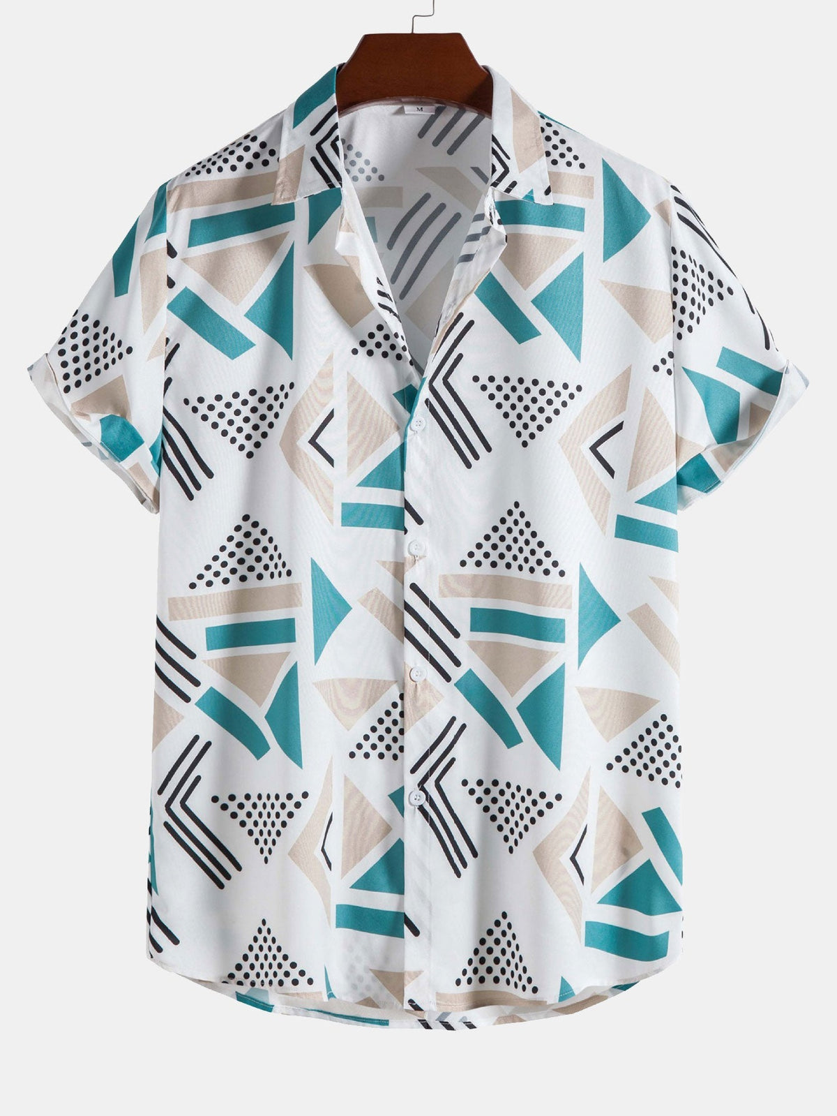Men's Short Sleeve Shirt and Swim Shorts Set with Geometric Print and Drawstring Waist
