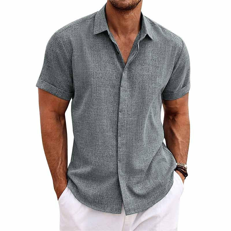 Men's Short Sleeve Shirt with Button-Down Collar and Rolled Cuffs