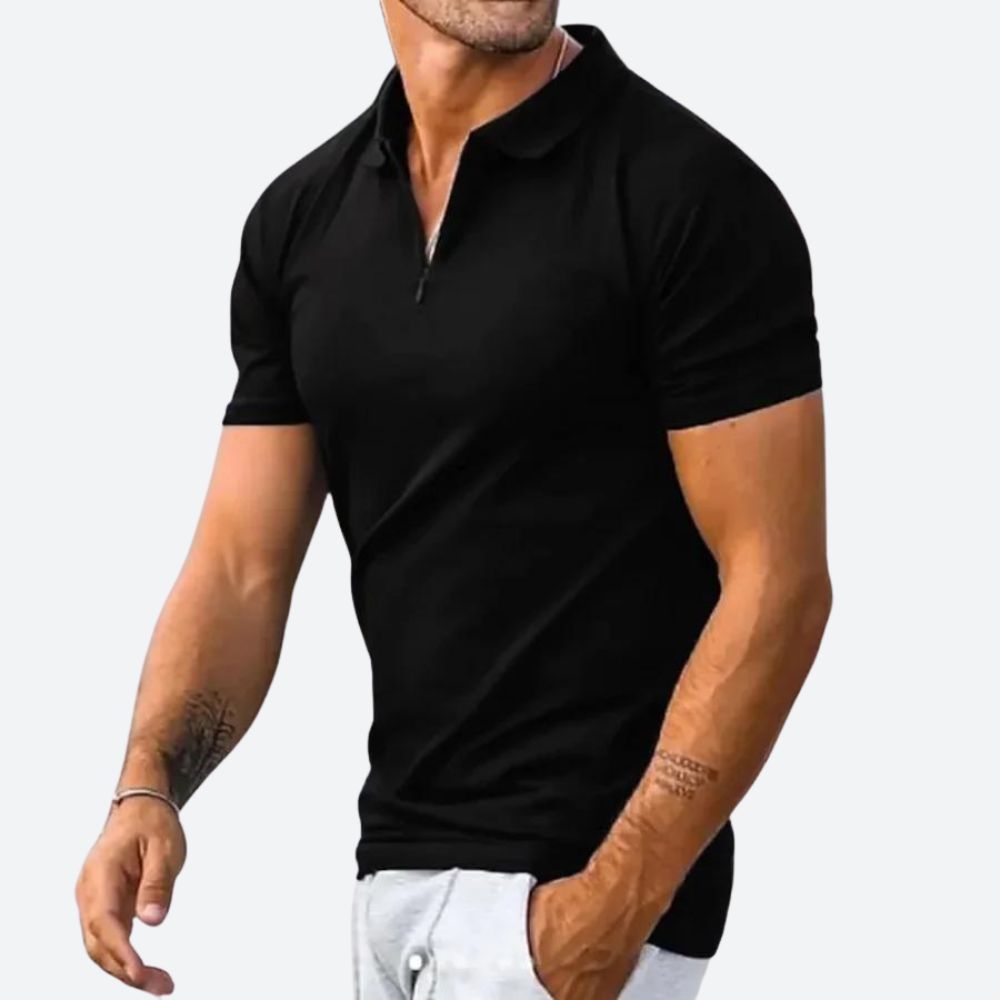 Men's Short Sleeve Zip Polo Shirt with Collar