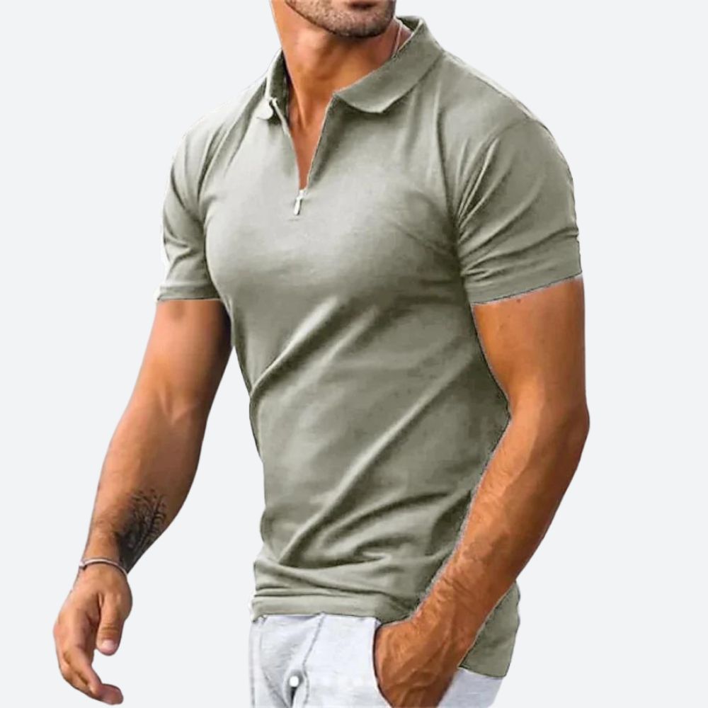 Men's Short Sleeve Zip Polo Shirt with Collar
