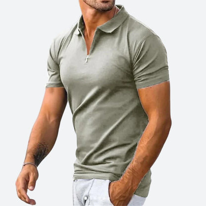 Men's Short Sleeve Zip Polo Shirt with Collar